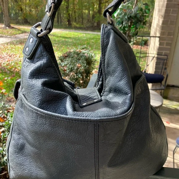 J Crew Leather Bag Purse Black Distressed Bohemian Chic - Picture 16 of 17